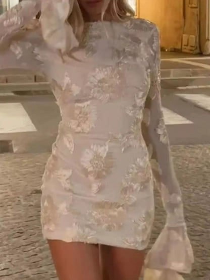 Sarah Express Women's Backless Floral Flounce Sleeve Dress - Romantic Party & Wedding Guest Dress