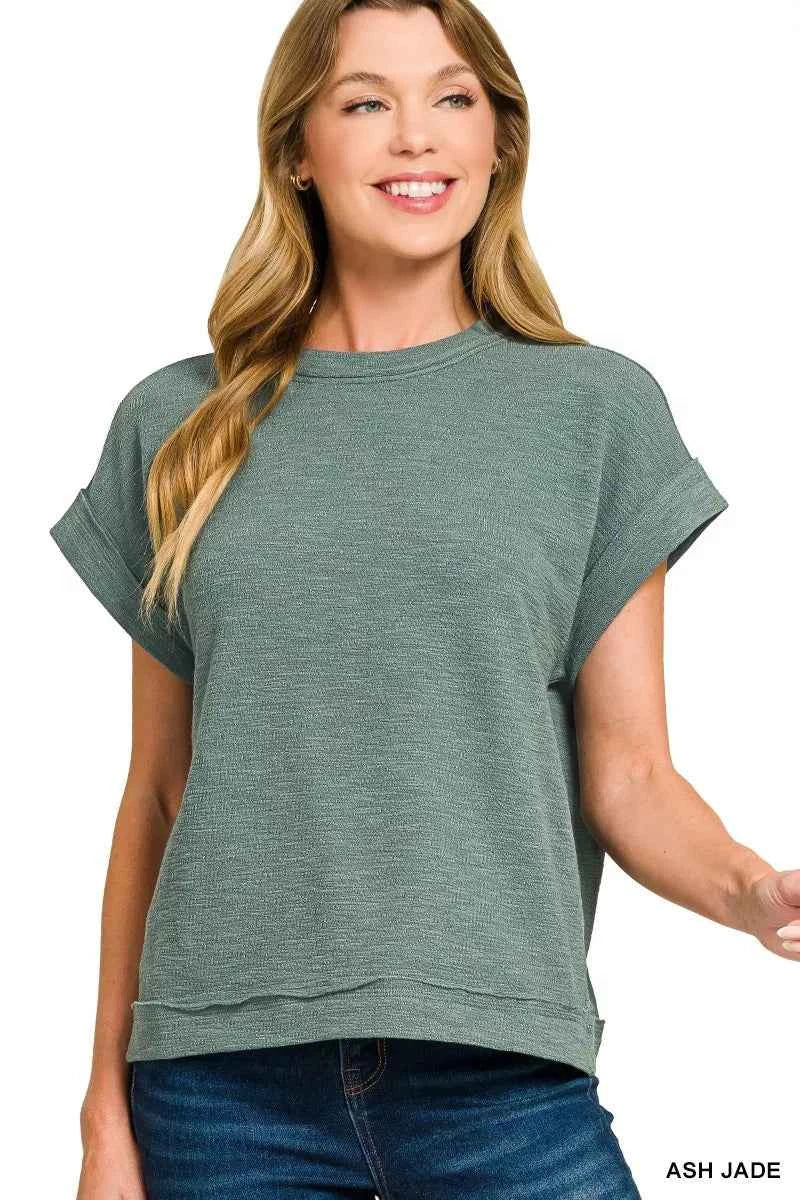 Sarah Express Women's Cotton Slub Short Sleeve Tee and Pants Set - Zenana Loungewear