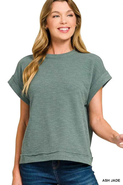 Sarah Express Women's Cotton Slub Short Sleeve Tee and Pants Set - Zenana Loungewear