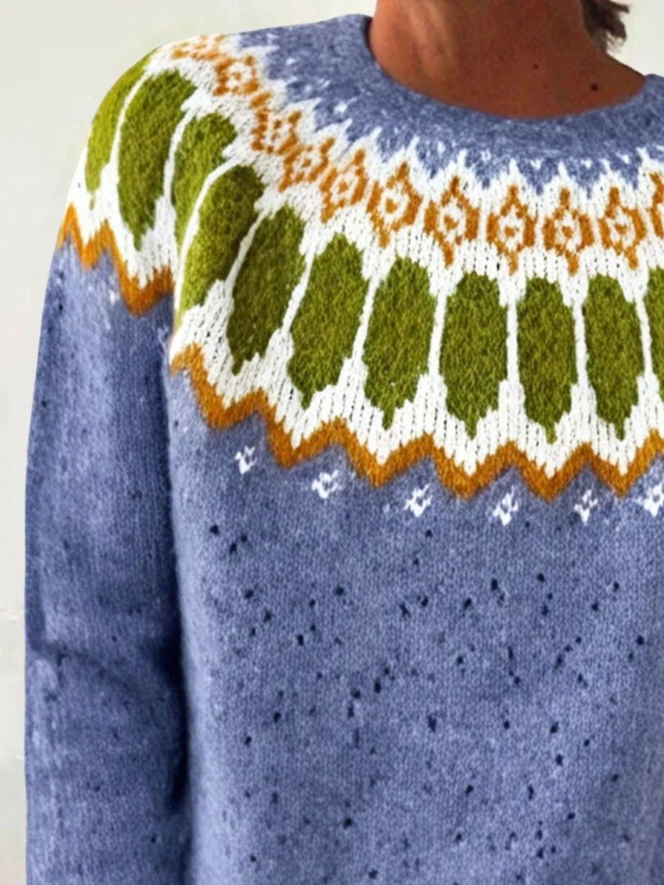 Sarah Express Women's Vintage Patterned Round Neck Sweater Plus Size