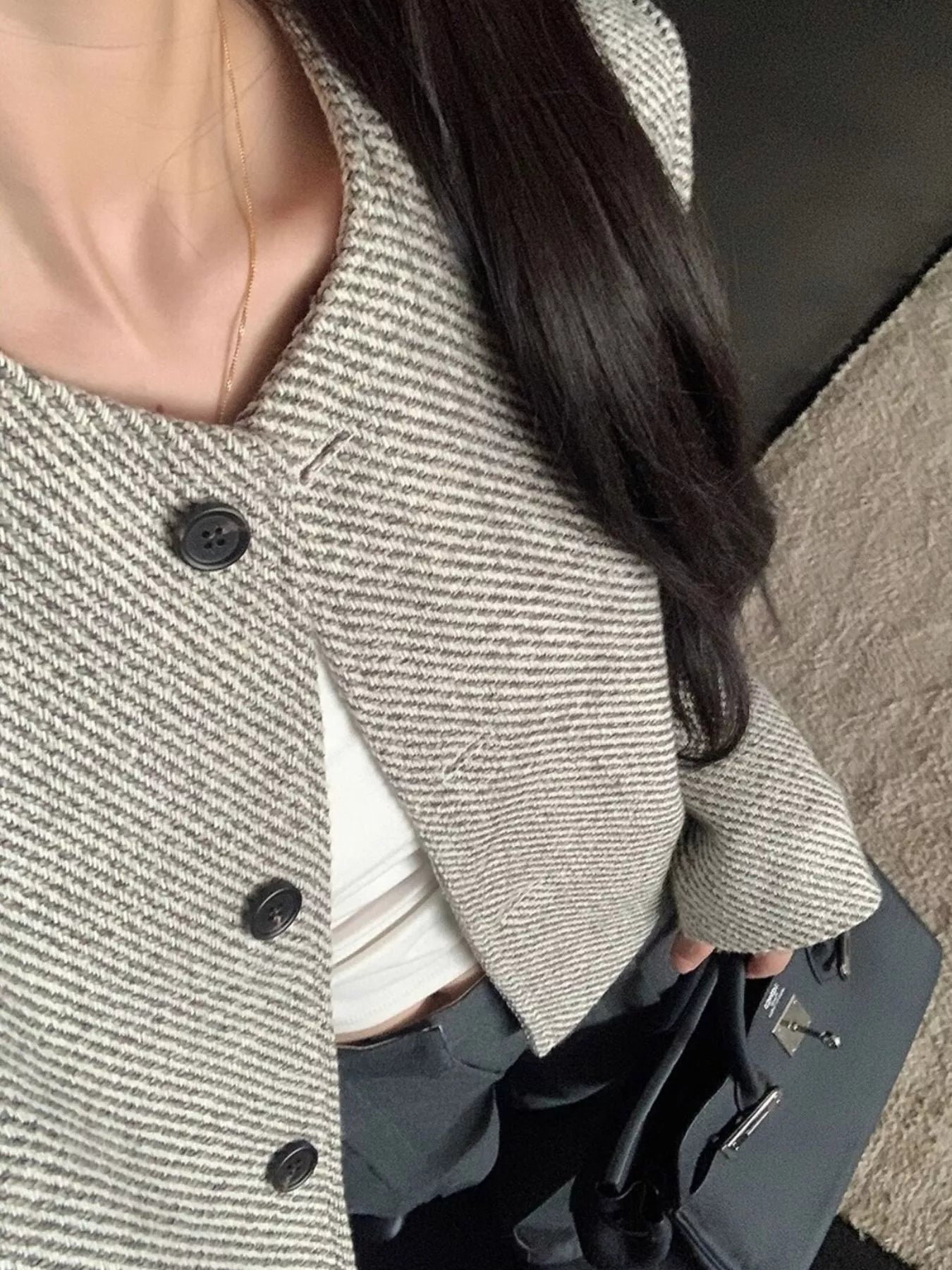 Sarah Express Women's Button Up Tweed Cropped Jacket