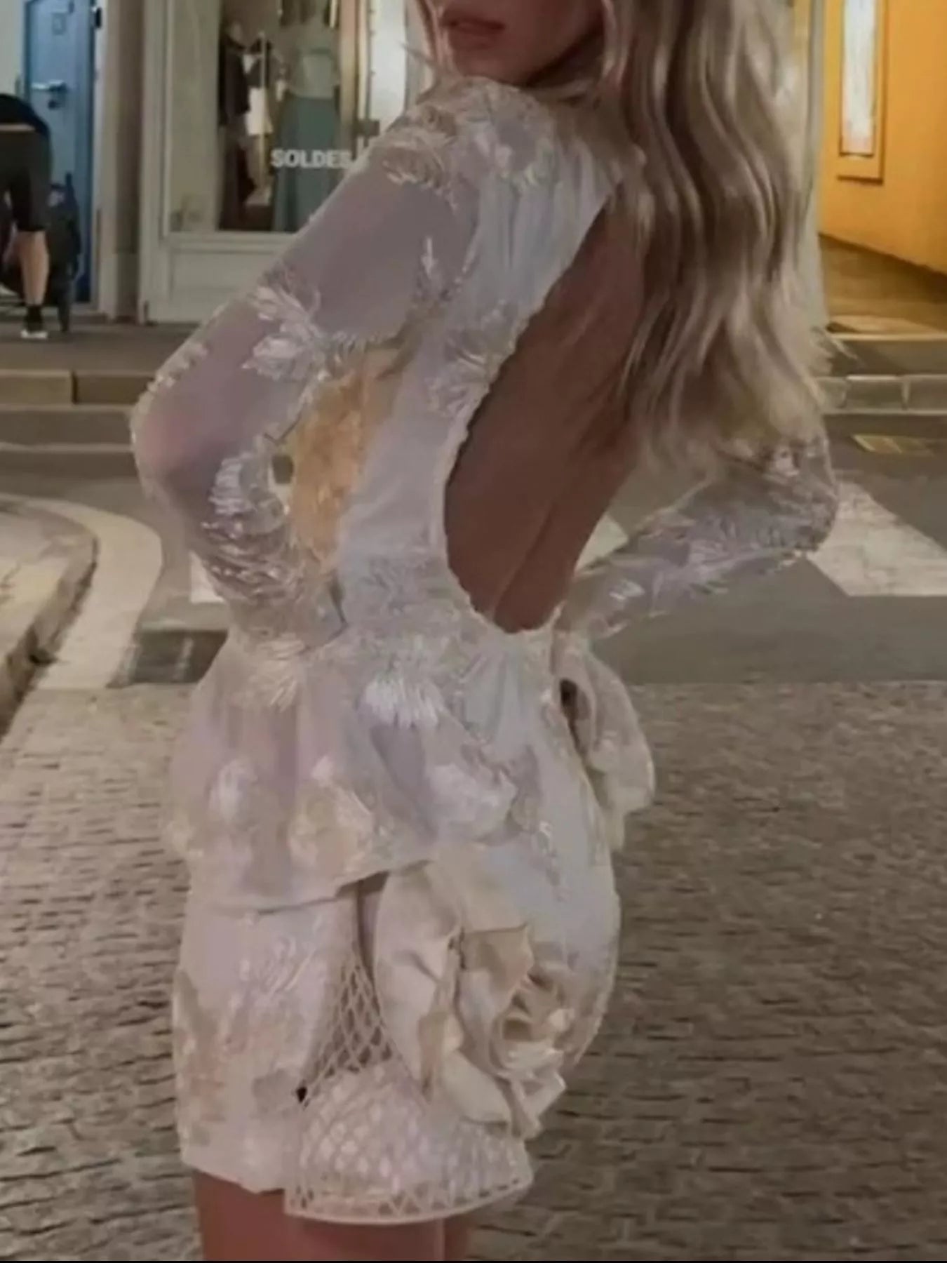 Sarah Express Women's Backless Floral Flounce Sleeve Dress - Romantic Party & Wedding Guest Dress