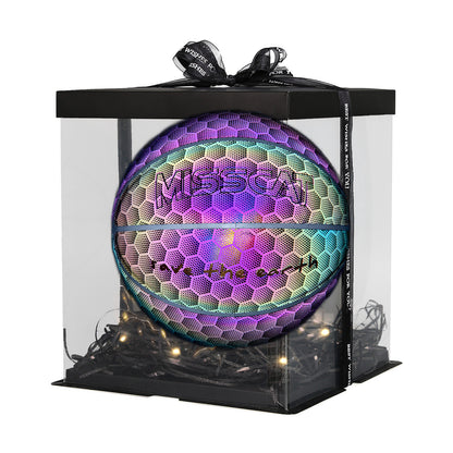 Sarah Express Luminous Glow in the Dark Basketball for Night Games - Official Size 7 Honeycomb Reflective Gift Box