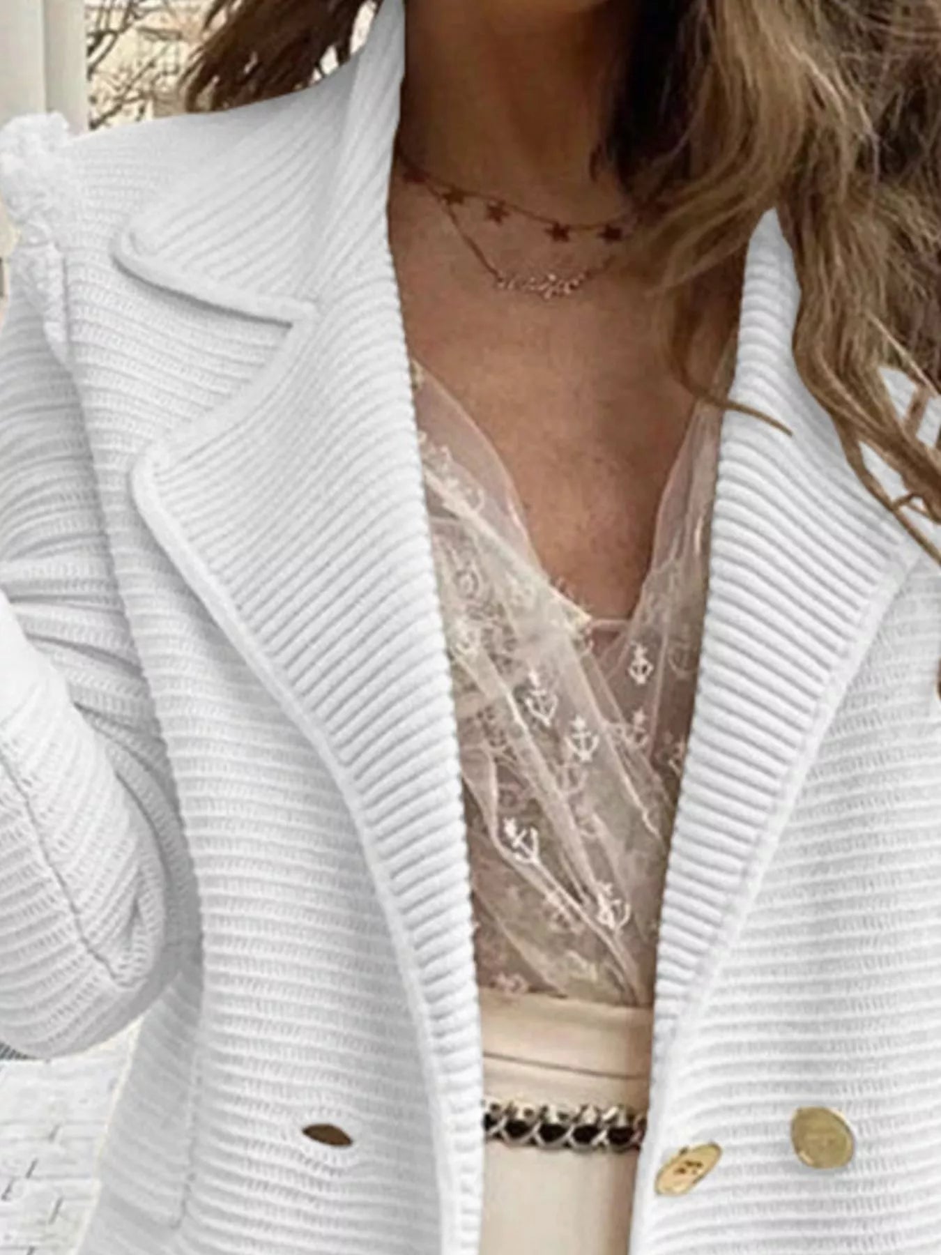 Sarah Express Women's Texture Knit Double-Breasted Blazer