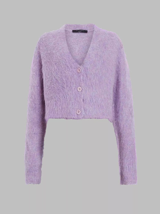 Sarah Express Women's Fluffy Knit Cropped Cardigan - Soft Button-Front Layering Sweater