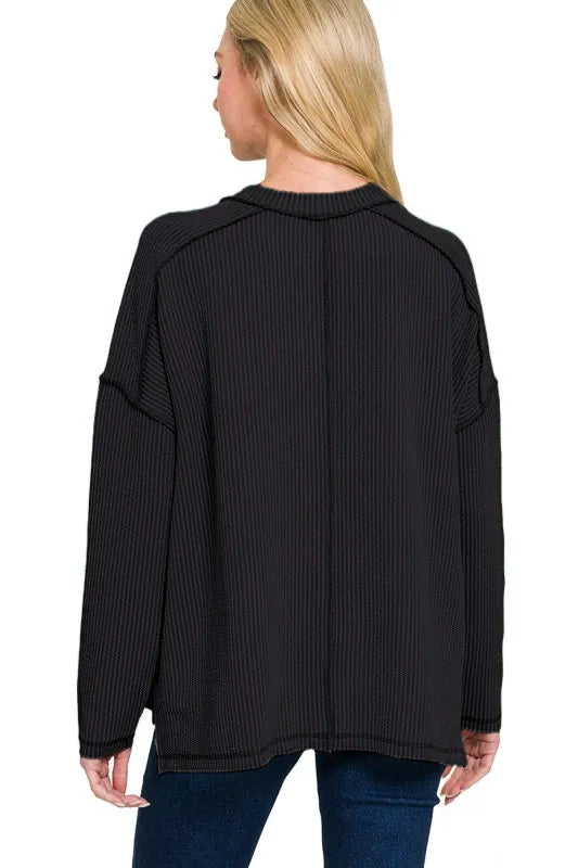 Sarah Express Women’s Plus Size Exposed Seam Corded Rib Knit Top
