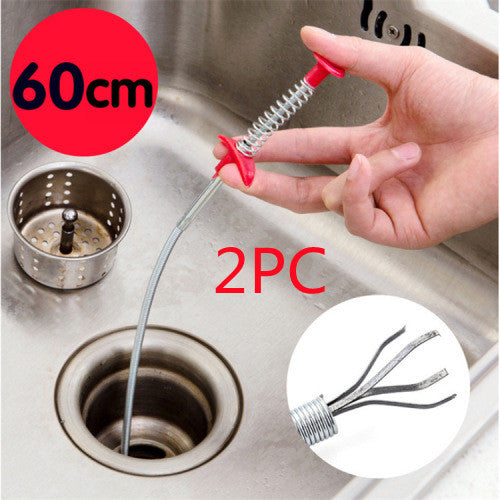 Sarah Express Drain Snake Hair Clog Remover Tool - 60cm Flexible Spring Pipe Cleaner for Kitchen Sink & Bathroom Drains Color randomised 2pcs