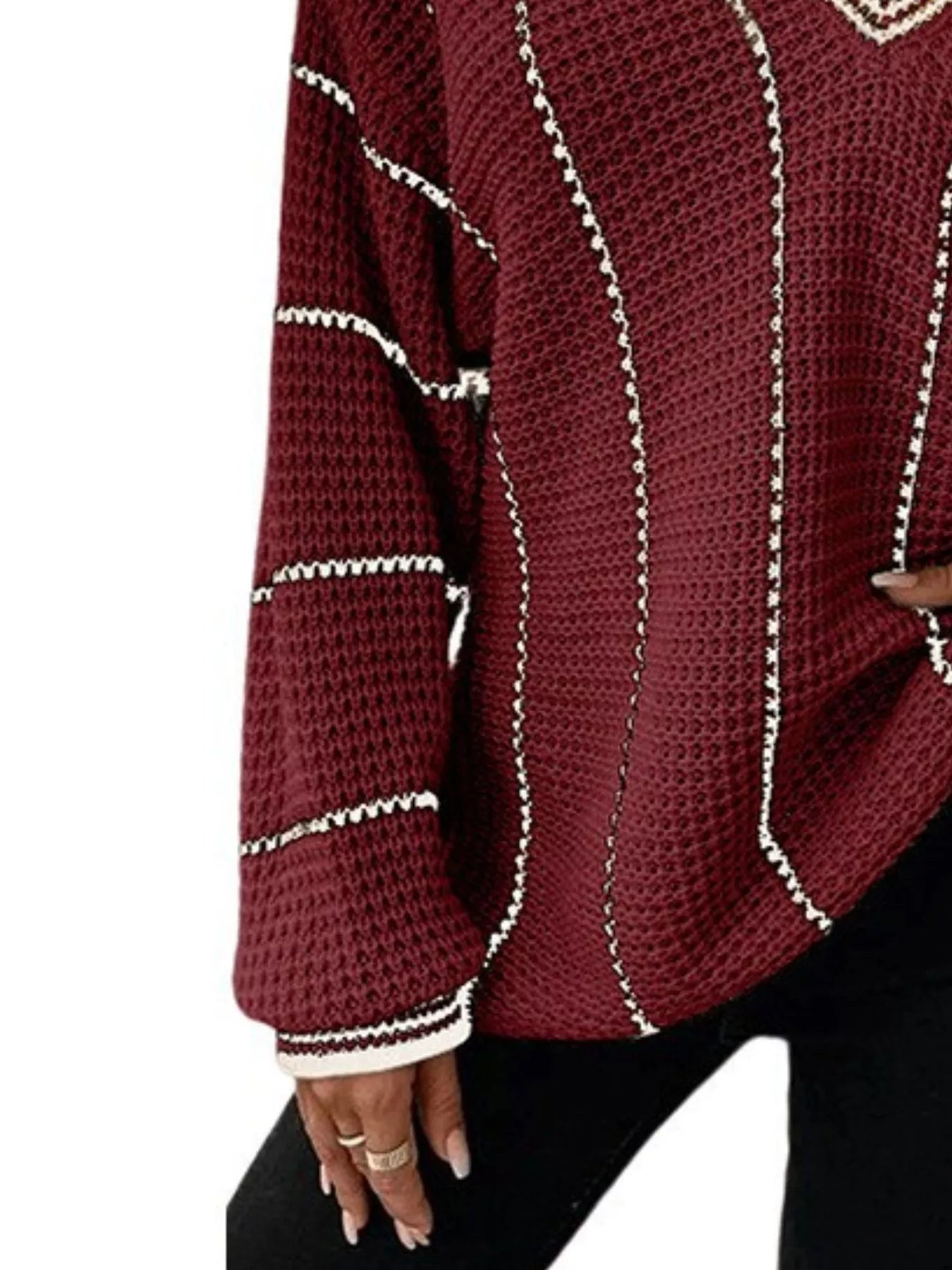 Sarah Express Women's V-Neck Textured Knit Sweater Plus Size