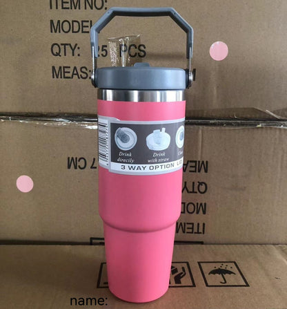 Sarah Express Insulated Stainless Steel Travel Tumbler with Handle - 20oz/30oz Vacuum Coffee Cup Water Bottle Rose Red 30oz890ml