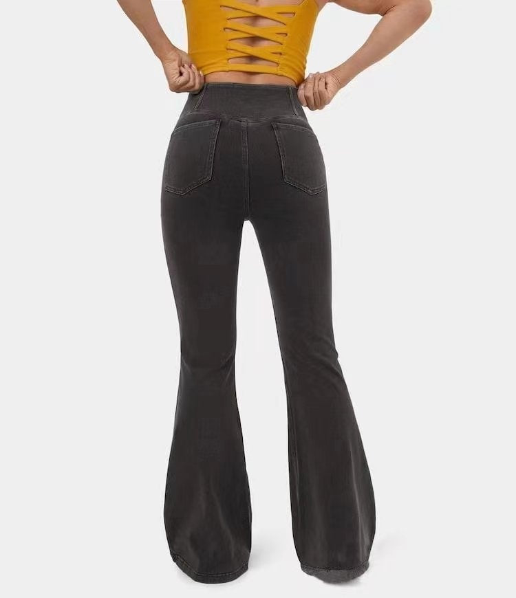 Sarah Express Women's Mid-Waist Bell Bottom Flare Jeans Denim Pants
