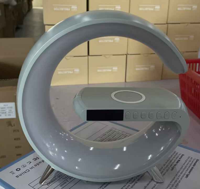 Sarah Express G-Shaped Smart LED Lamp with Wireless Charging & Bluetooth Speaker - App Control Atmosphere Light Grey