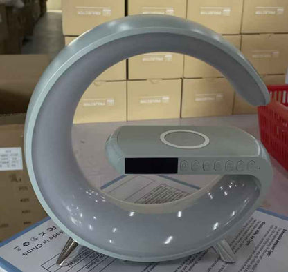 Sarah Express G-Shaped Smart LED Lamp with Wireless Charging & Bluetooth Speaker - App Control Atmosphere Light Grey