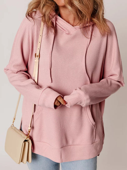 Sarah Express Women's Waffle Knit Fleece Lined High Low Oversized Hoodie