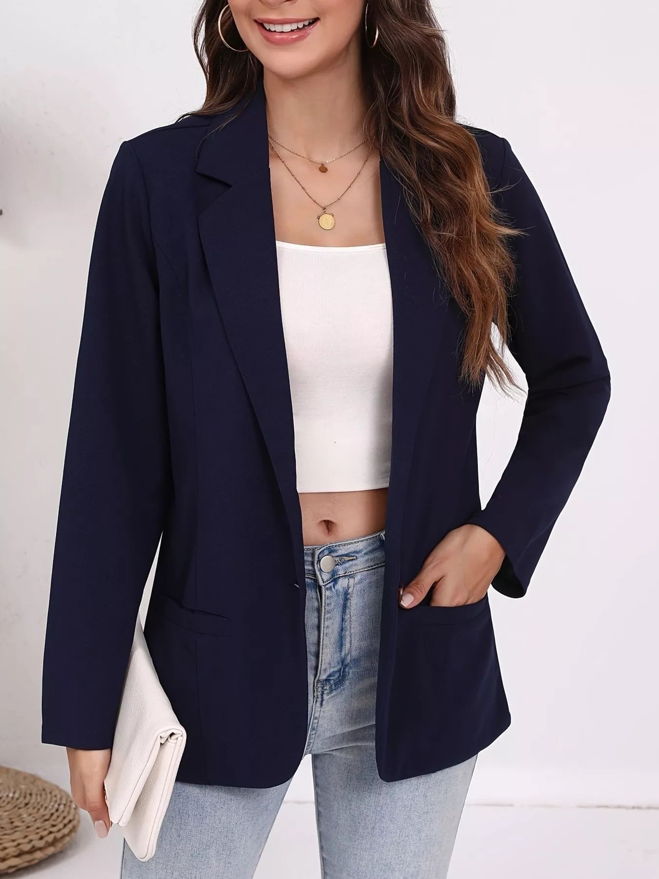 Sarah Express Women's Plus Size Lapel Collar Single-Button Blazer
