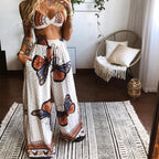 Sarah Express Women's Printed Tube Top Wide Leg Pants Two Piece Set Sleeveless