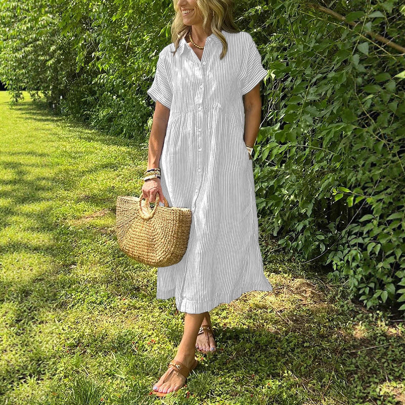 Sarah Express Women's Loose Striped Short Sleeve Casual Dress Plus Size