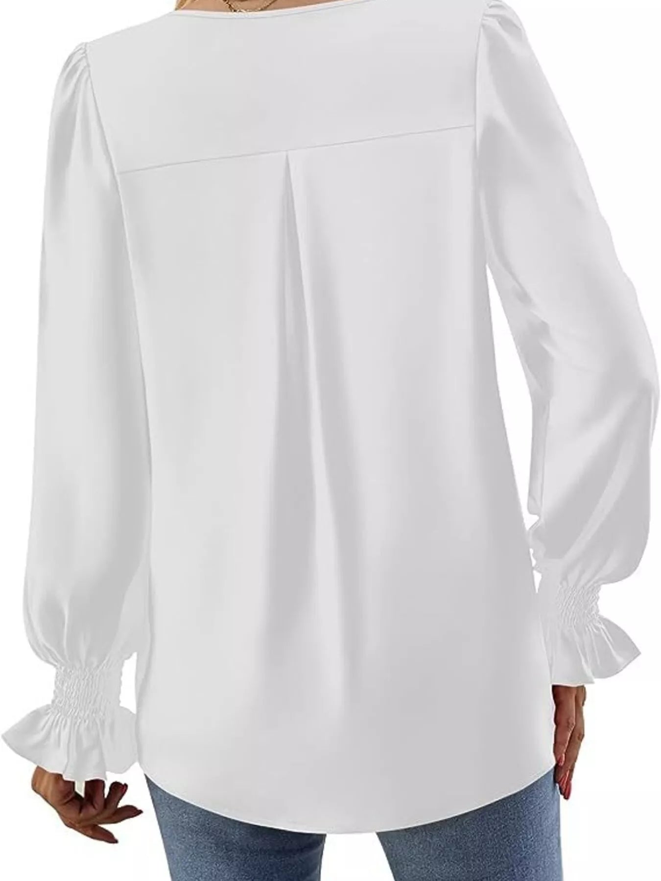 Sarah Express Women's V-Neck Long Sleeve Ruffle Cuff Blouse