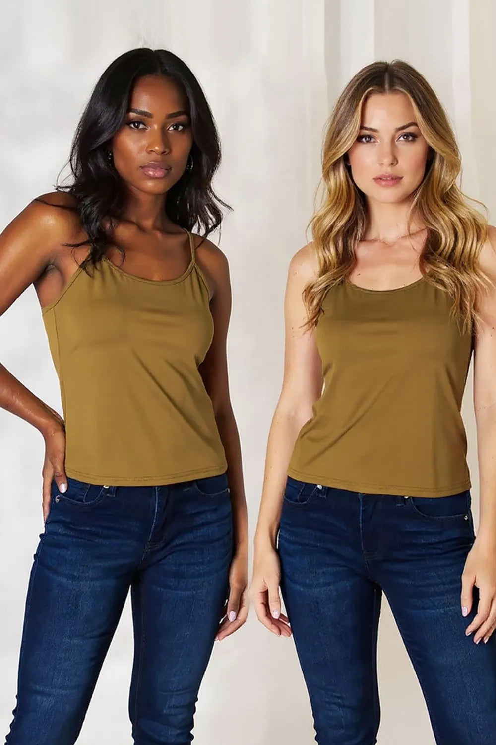 Sarah Express Women's Round Neck Slim Fit Cami Top Camel