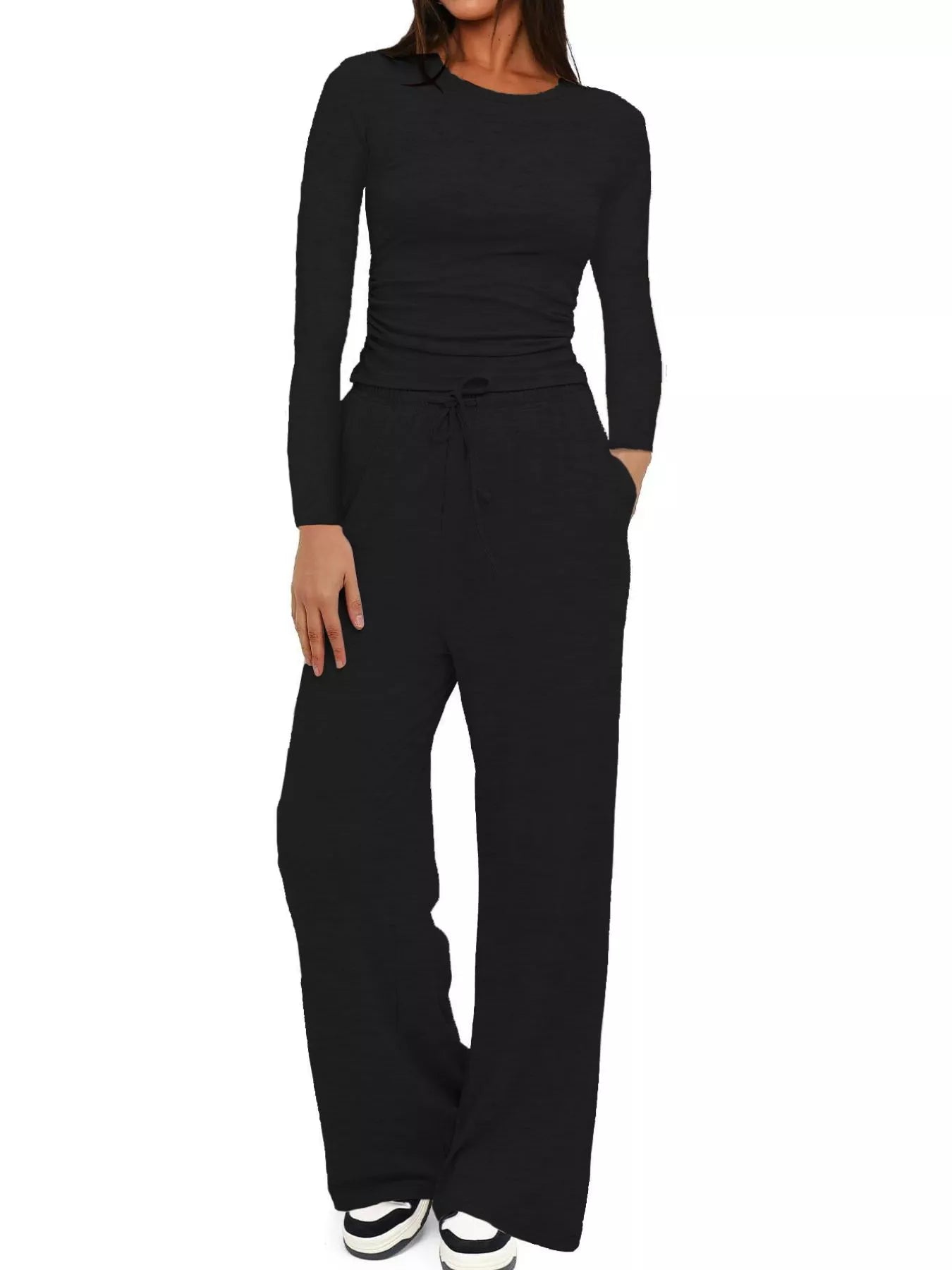 Sarah Express Women's Round Neck Long Sleeve Top and Pants Set