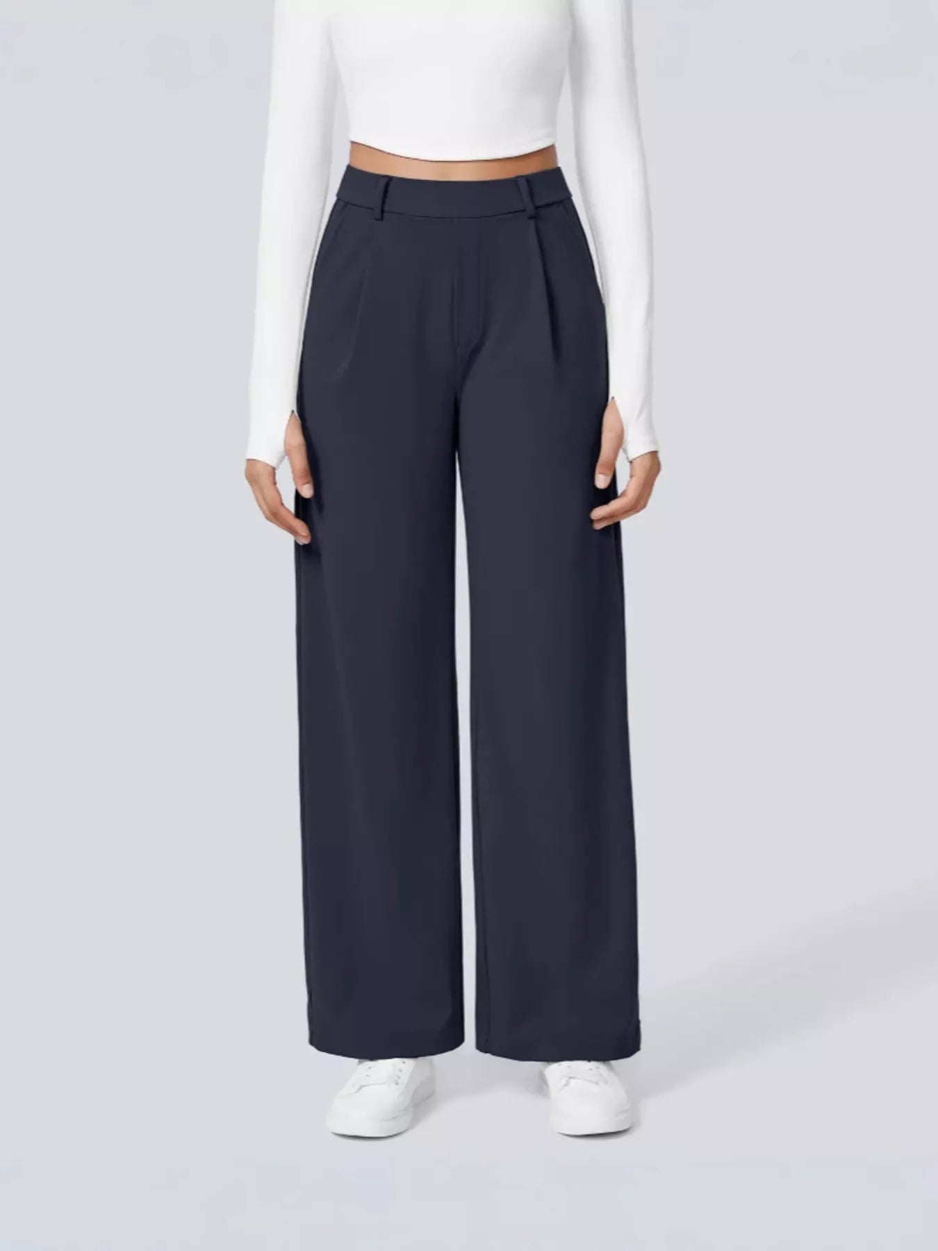 Sarah Express Women's Wide Leg Pants with Pockets Navy