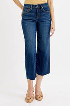Sarah Express Women’s Plus Size Tummy Control Cropped Wide Leg Jeans

