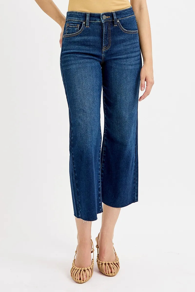 Sarah Express Women’s Plus Size Tummy Control Cropped Wide Leg Jeans
