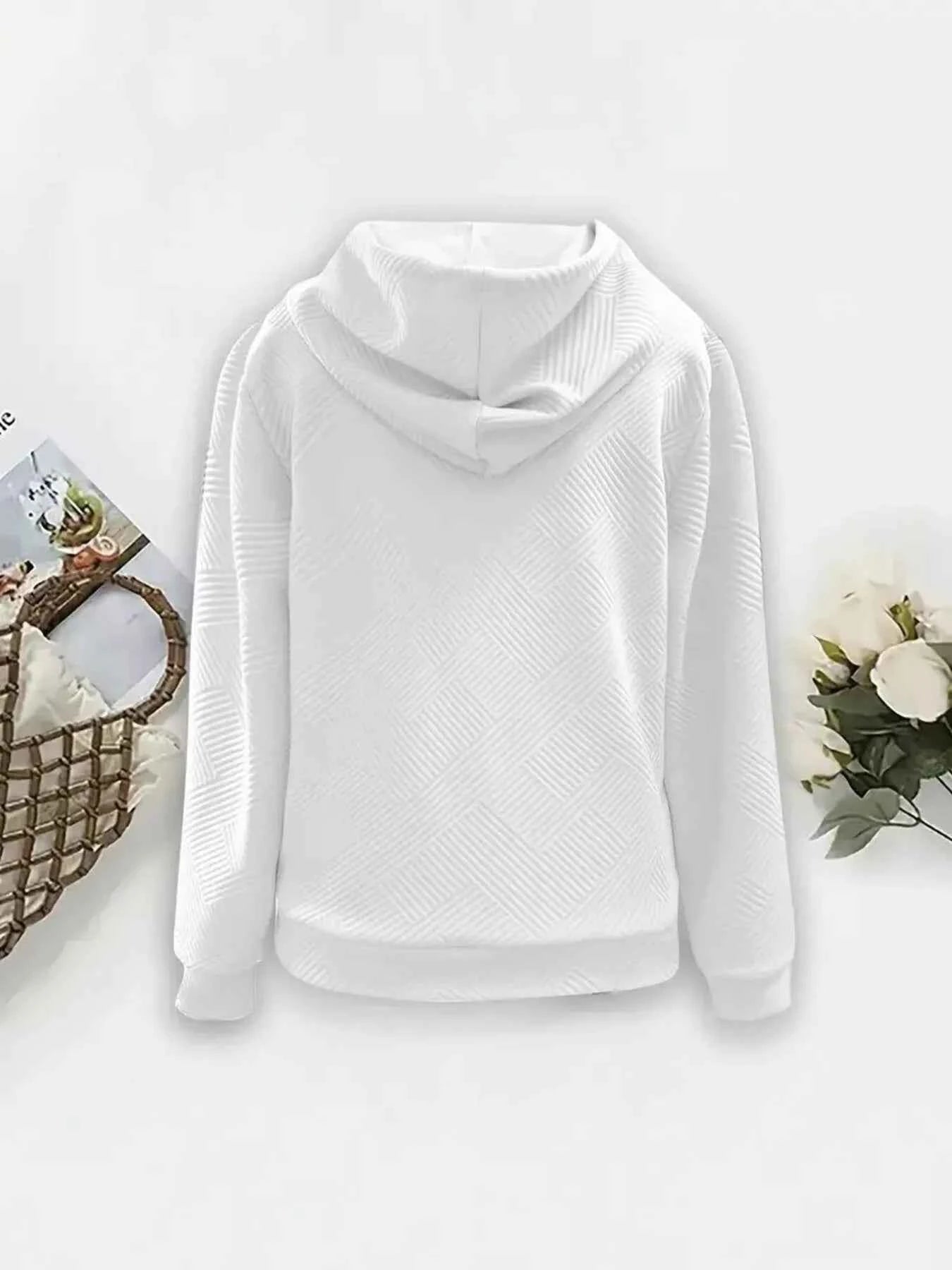 Sarah Express Women's Textured Zip-Up Hooded Jacket - Drawstring Hoodie