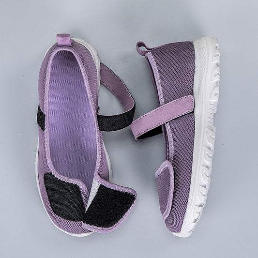 Sarah Express Women's Wide Toe Mesh Granny Shoes – Breathable Summer Flats with Low Heel