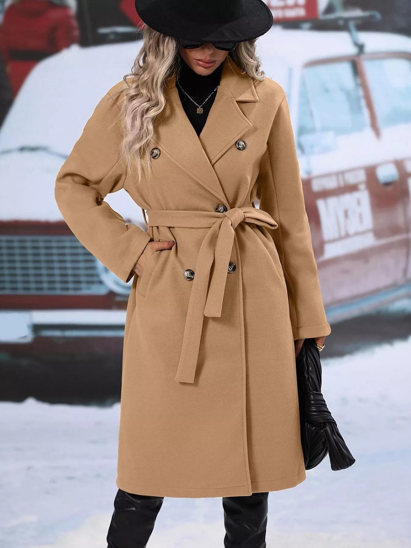 Sarah Express Women's Double-Breasted Lapel Collar Overcoat