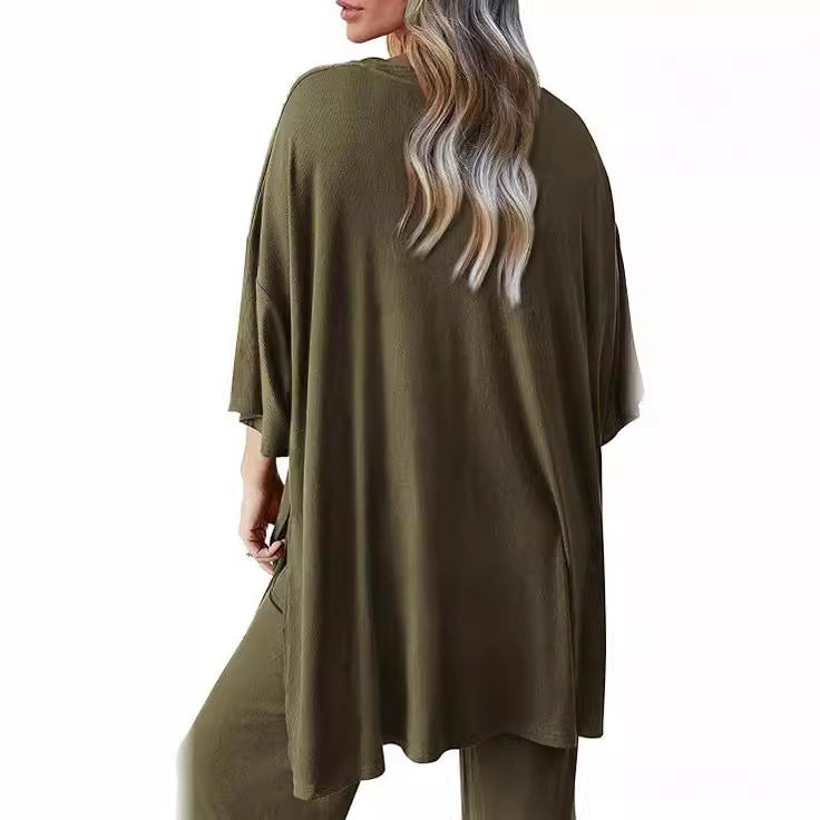 Sarah Express Two Piece Pullover Top Wide Leg Pants Set Polyester