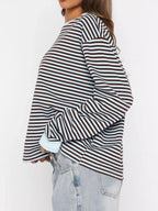 Sarah Express Women's Striped Oversized Round Neck Sweatshirt