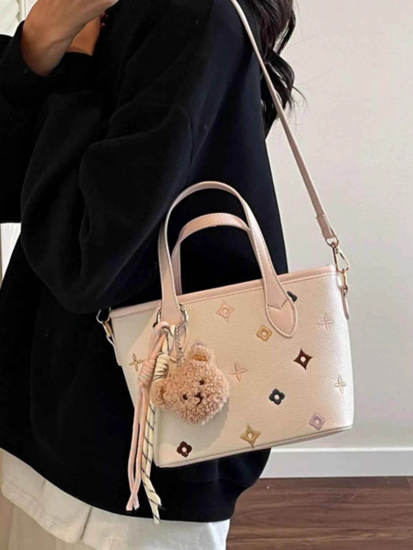 Sarah Express Women's Embroidered Pattern Crossbody Bag - Mini PU Leather Shoulder Bag