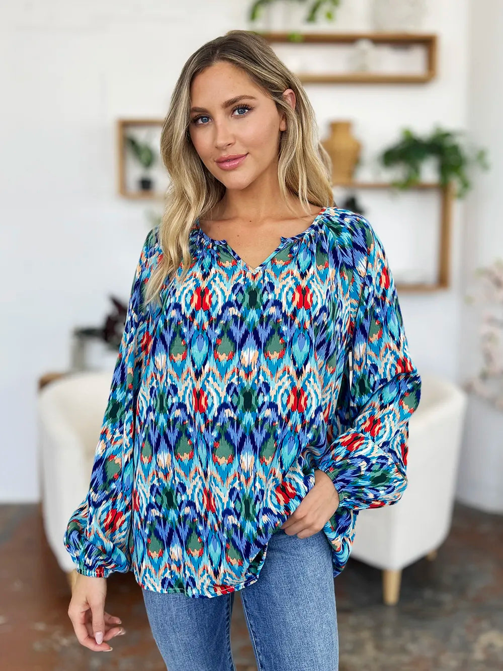 Sarah Express Women's Printed Balloon Sleeve Blouse