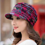 Sarah Express Floral Print Duck Cap Dome Hat Short Brim with Neck Protection