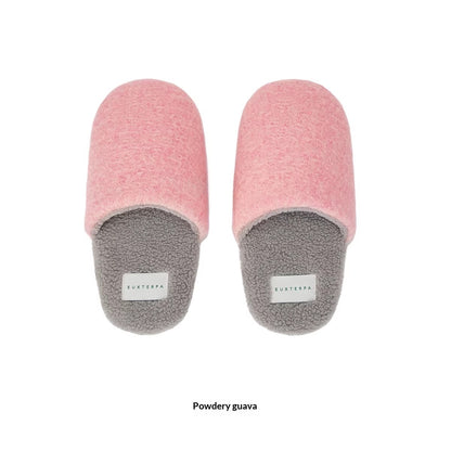 Sarah Express Woolen Color-Blocked Home Slippers - Warm Non-Slip Indoor Cotton Slippers for Women & Men Pink Guava