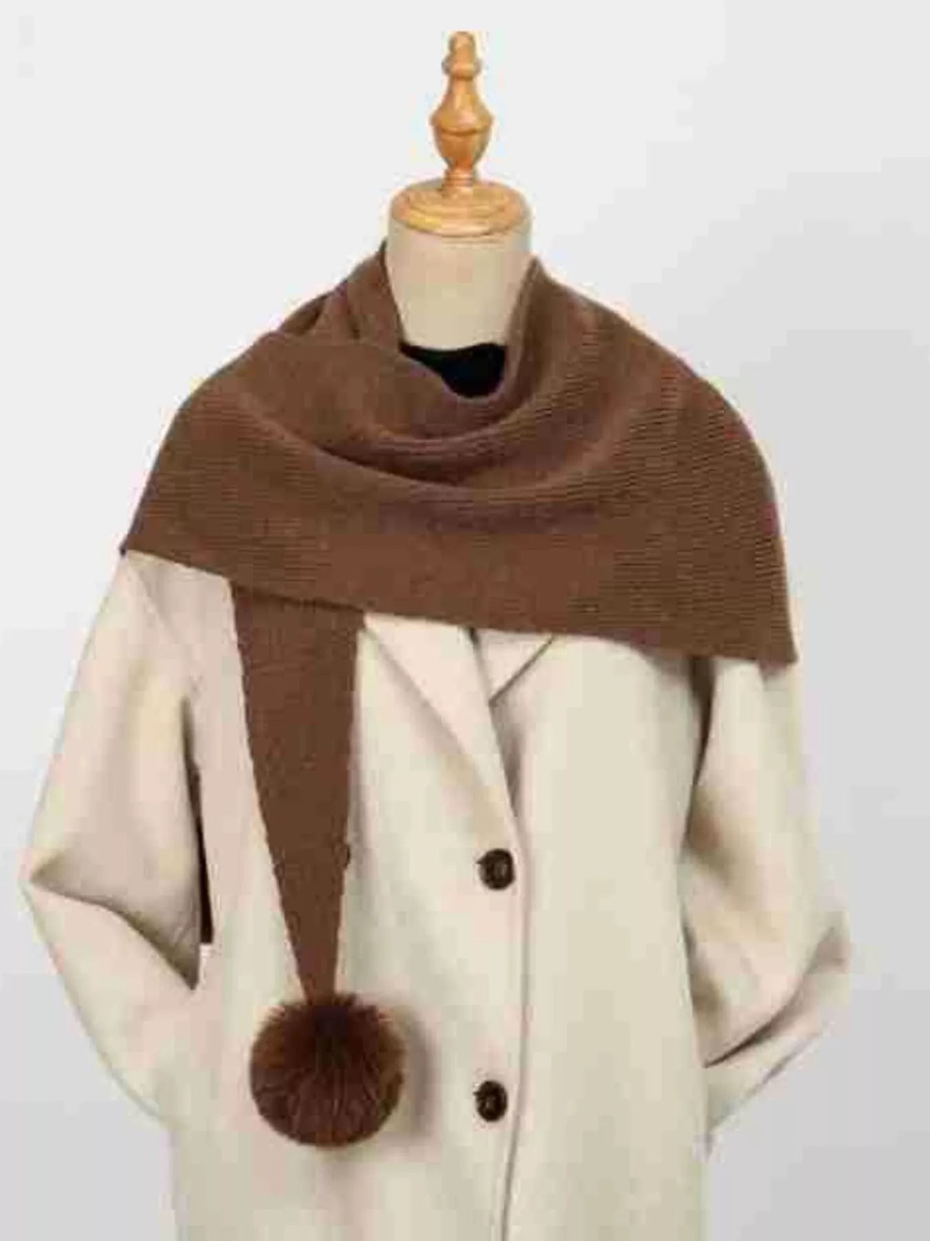 Sarah Express Women's Solid Color Pom-Pom Scarf Dark Brown One Size