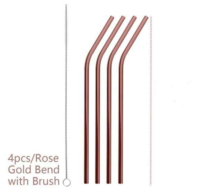 Sarah Express Colorful Reusable Stainless Steel Straws Set - Food Grade Stainless Steel Drinking Straws with Cleaning Brush Rose gold BEND