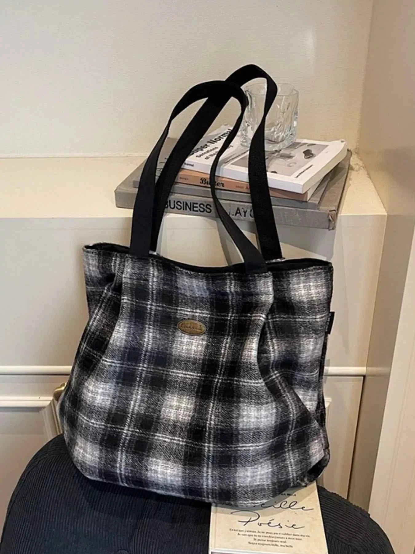 Plaid Pattern Casual Tote Bag