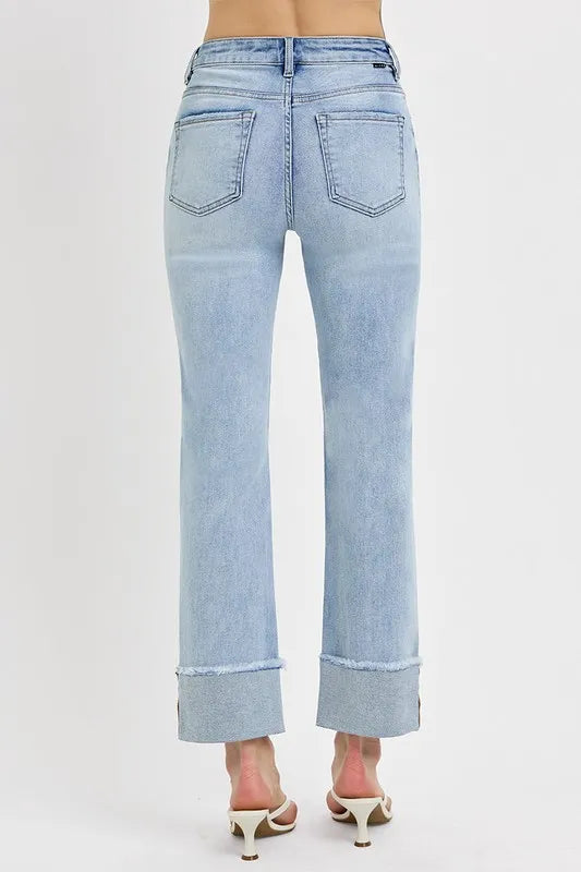 Sarah Express Women’s High Rise Relaxed Straight Jeans with Cuff
