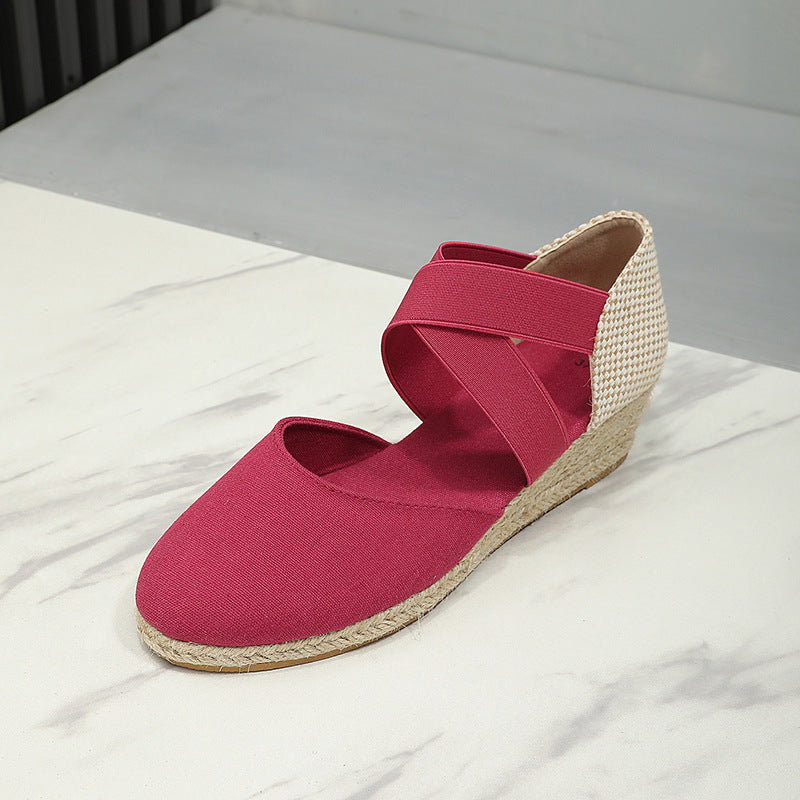 Sarah Express Women's Canvas Wedge Sneakers | Height-Increasing Closed-Toe Elastic Slip-On Shoes Red