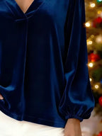 Sarah Express Women's Velvet V-Neck Long Sleeve Blouse