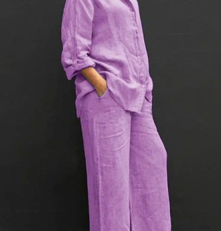 Sarah Express Casual Urban Shirt and Pants Set Long Sleeve Two Piece Matching Outfit