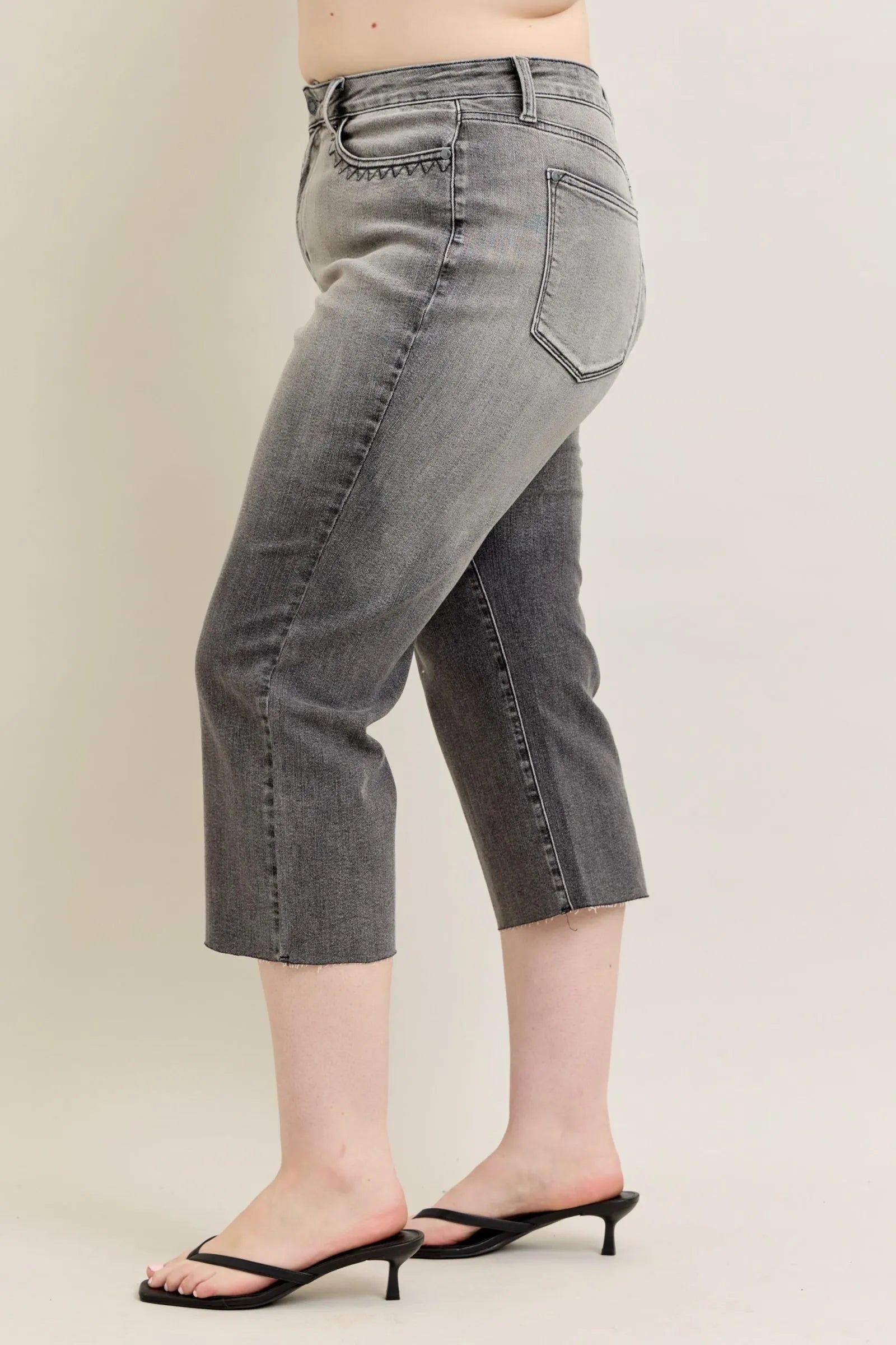 Sarah Express Women’s Plus Size High Rise Cropped Wide Leg Jeans with Embroidery

