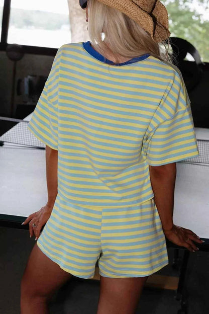 Sarah Express Women's Striped Round Neck Top and Shorts Set