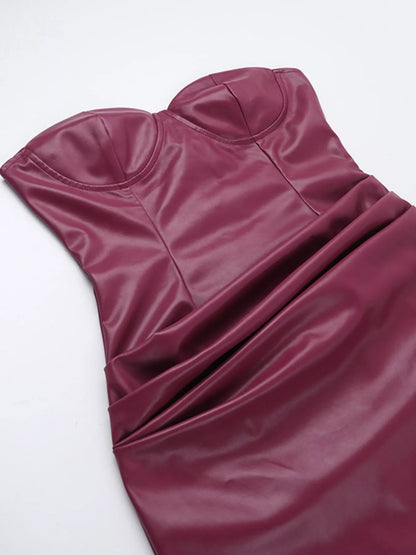 Sarah Express Women's Sleeveless Faux Leather Bodycon Maxi Dress with Back Lace Up