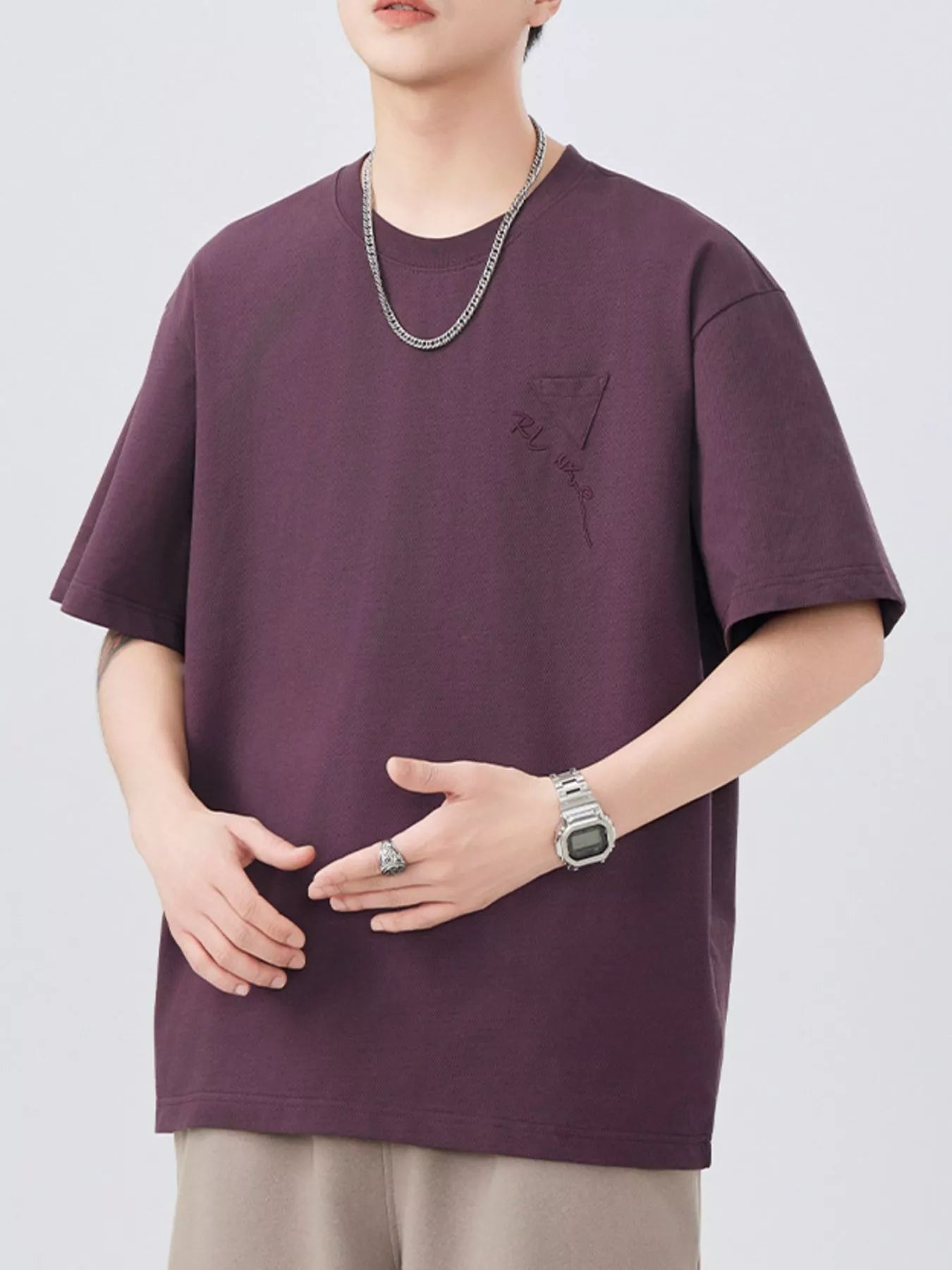 Sarah Express Men's Plus Size Round Neck Short Sleeve T-Shirt - Oversized Cotton Blend Casual Tee Purple