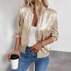 Sarah Express Women's Slim Fit Zip Front Lightweight Jacket Long Sleeve Coat