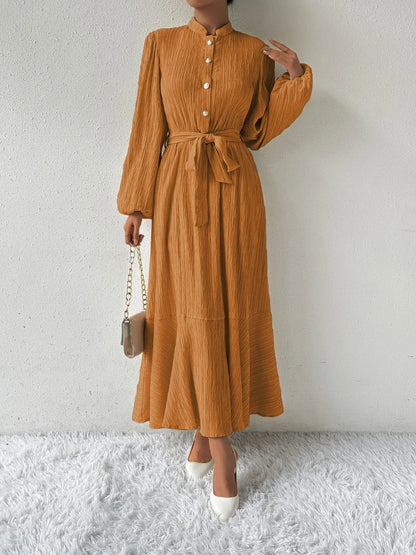 Sarah Express Women's Honey Tie Waist Long Sleeve Dress