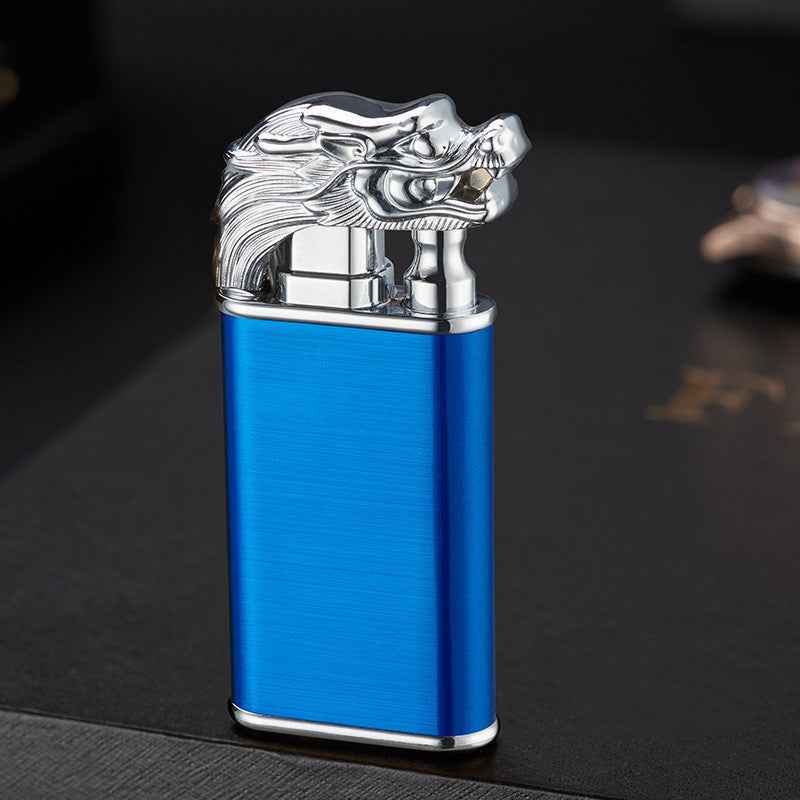 Sarah Express Blue Flame Metal Lighter - Windproof Butane Lighter with Dolphin Dragon Design Blue faucet 1PCS