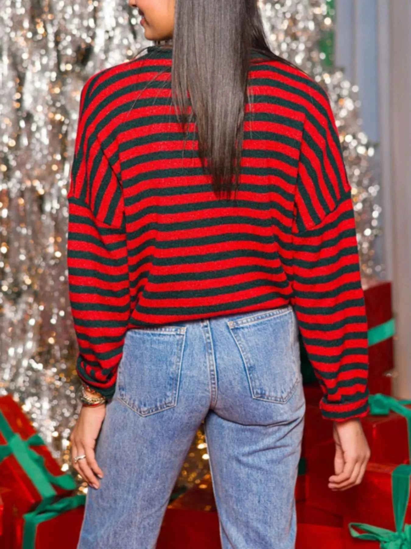 Sarah Express Women's Striped Button-Down Knit Cardigan - Long Sleeve Sweater